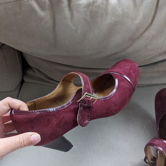 Sofft Obella Burgundy Red Suede Leather Mary Jane 3" Pumps Retro Heels Size 9.5M - Picture 2 of 5